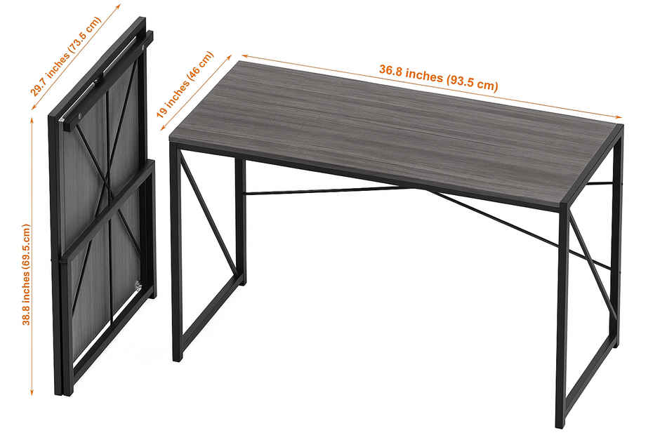 Arlavya Folding Desk | 36"x19" | Engineered Wood Laptop Table | Foldable Table | Study Table | Grey