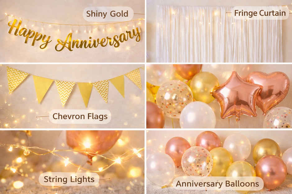 Happy Anniversary Decoration Kit with Banner, Balloons, LED Lights & Net Curtain | BeyondLuv