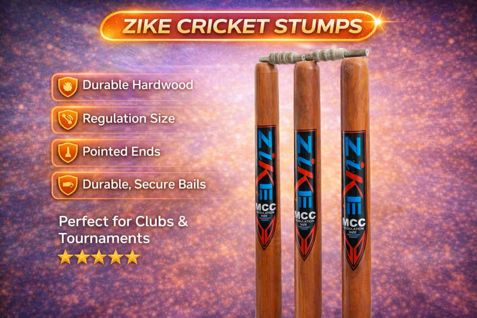 Zike Wooden Cricket Stumps with Bails (3 Piece Wooden wickets, 2 Piece bails)