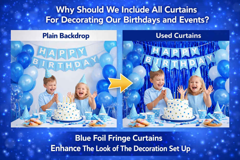 Blue Foil Curtains for Boys, Men & Adult Birthday Party Decoration | BeyondLuv