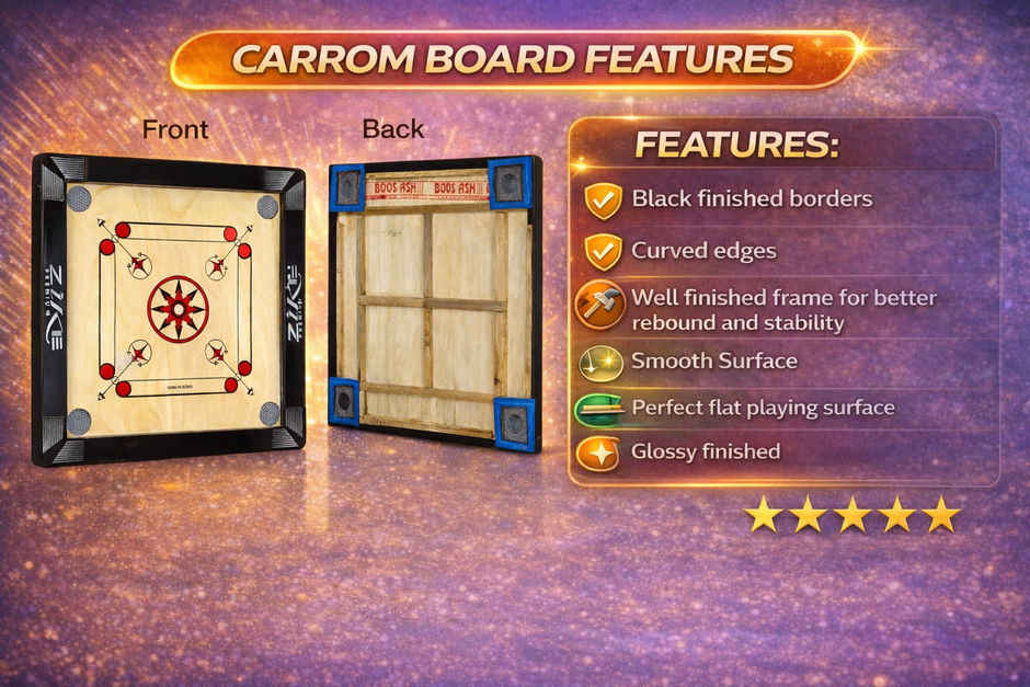 Zike Superior Wood Carrom Board Kit 26 by 26 Inches (Board, 24 Coins, 1 Striker & 1 Powder)