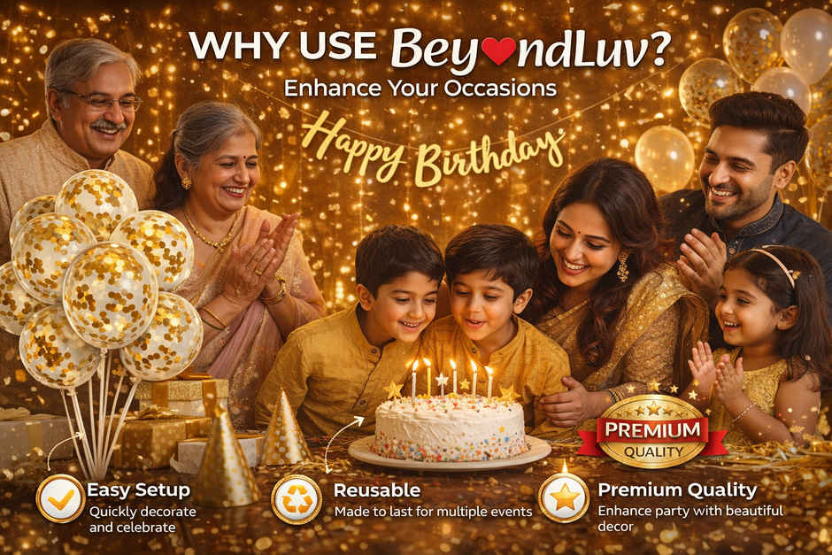 Birthday Decoration Kit Birthday Golden Birthday Banner, Confetti Balloons, Led Lights | BeyondLuv