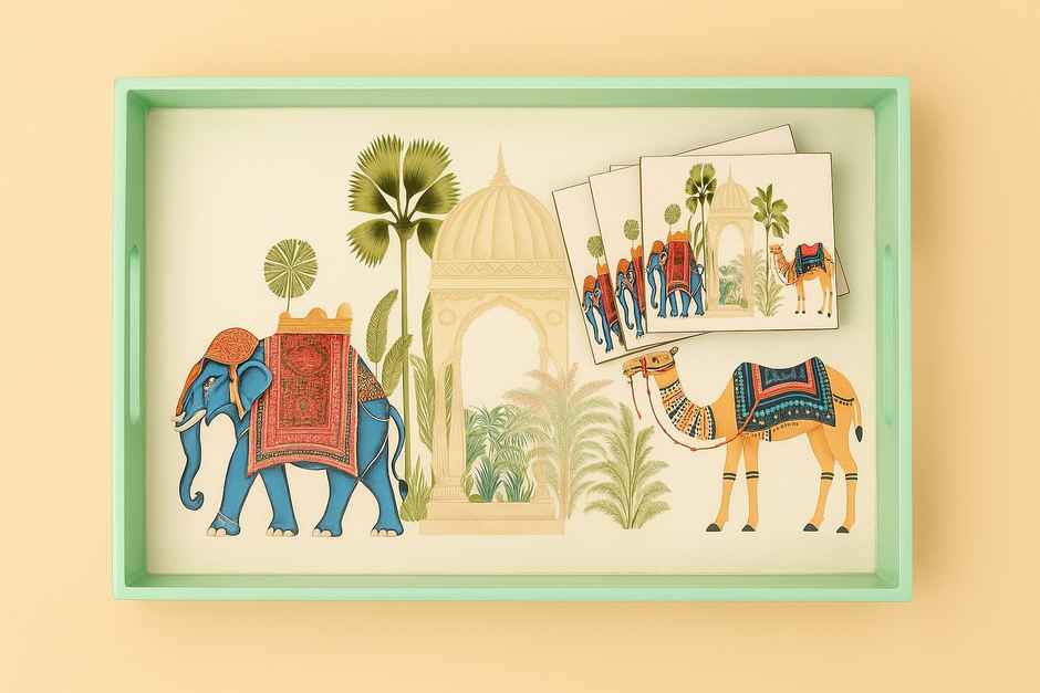 Sanjeev Kapoor By OGGN Mdf Rect. Printed Tray - 12 x 8 with Coaster