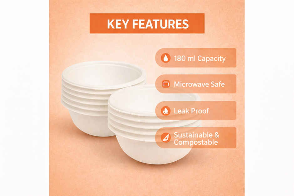 Ezee Disposable Bagasse Bowl | Round | 180 ml