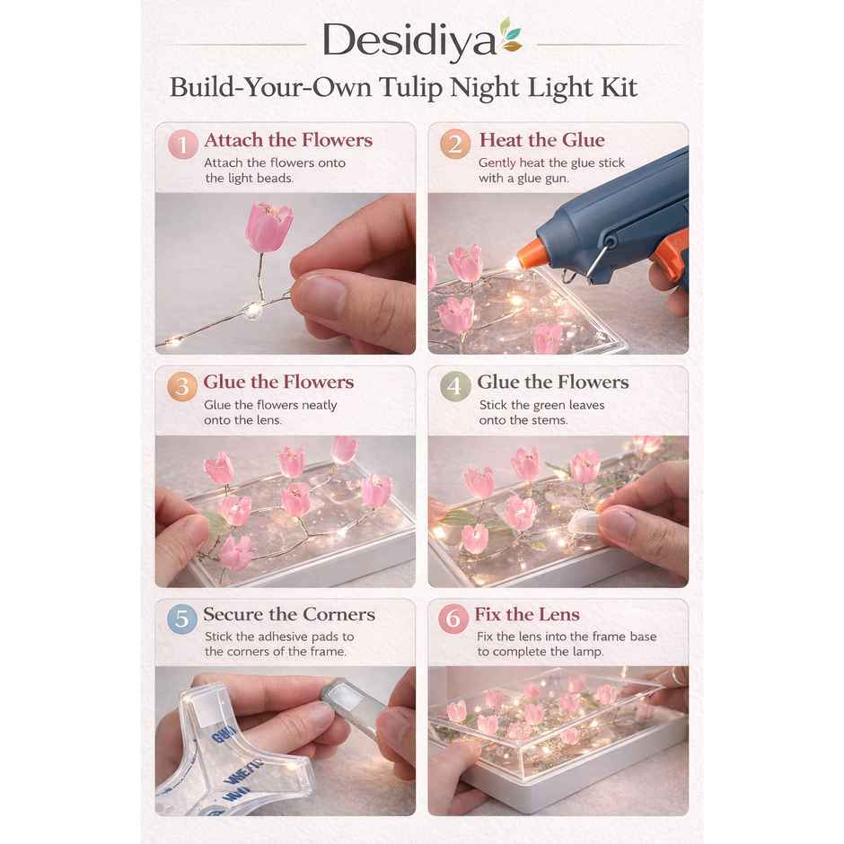Desidiya DIY Tulip Cube Mirror Lamp Led Flower Lights, 2-In-1 Mirror & Table Decor - 1 pc