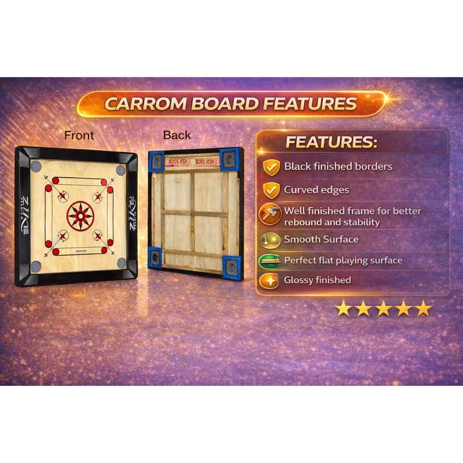 Zike Superior Wood Carrom Board Kit 26 by 26 Inches (Board, 24 Coins, 1 Striker & 1 Powder)