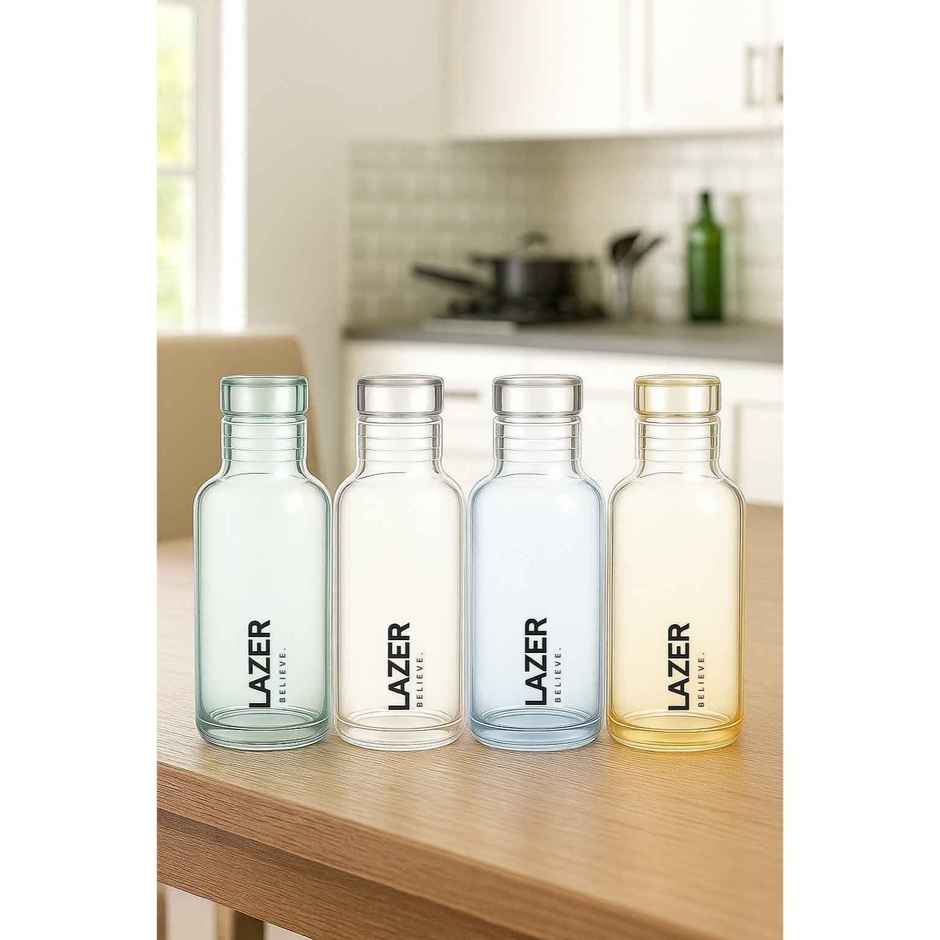 Lazer Pure Borosilicate Glass Water Bottle | BPA-Free, Leak-Proof | Green, Blue, Yellow - 300 ml