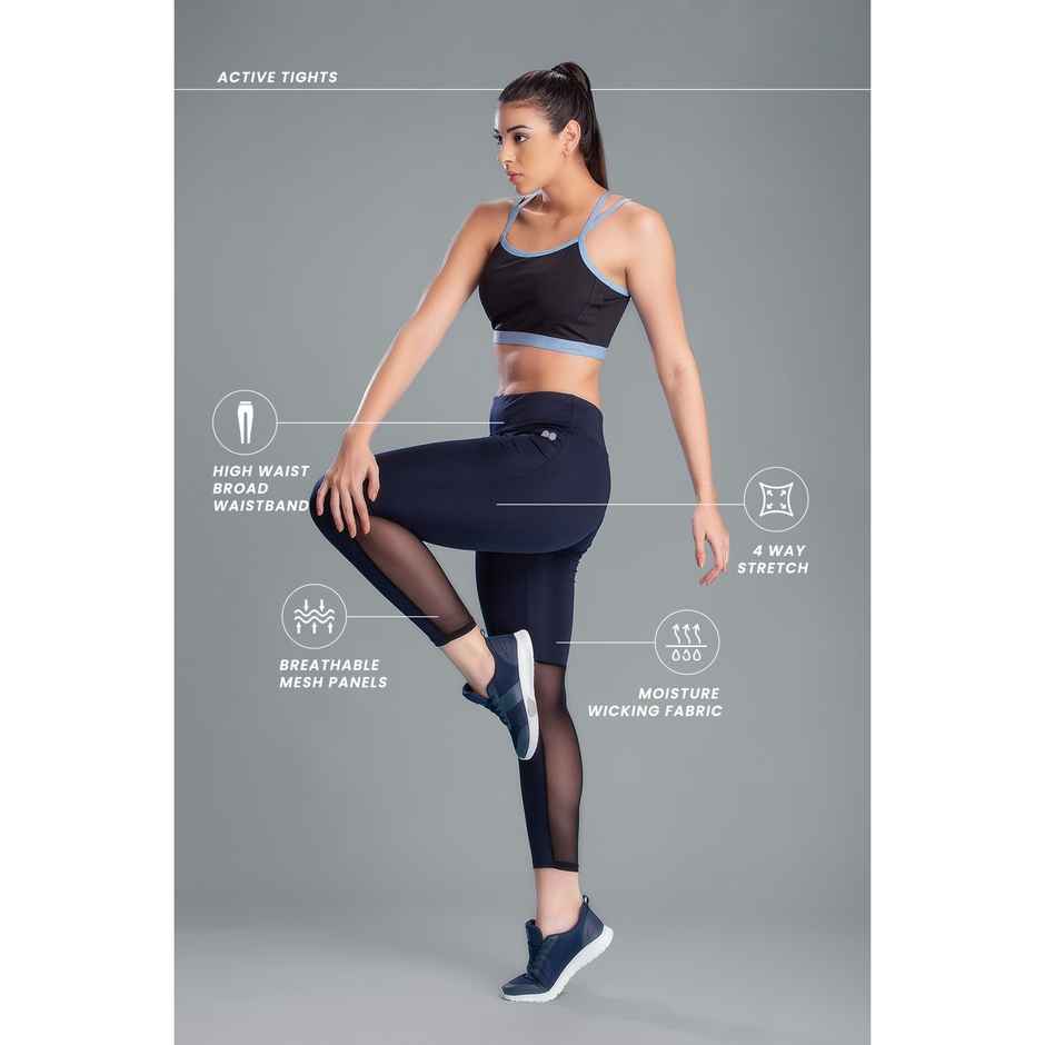 Clovia Activewear Ankle Length Tights For Women | Blue | S