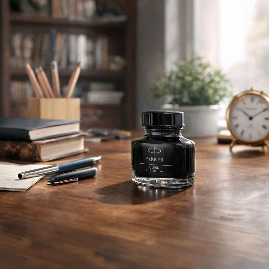 Parker Quink Ink Bottle | Black Ink - 30ml | Quick-Drying | Suitable for All Parker Fountain Pens