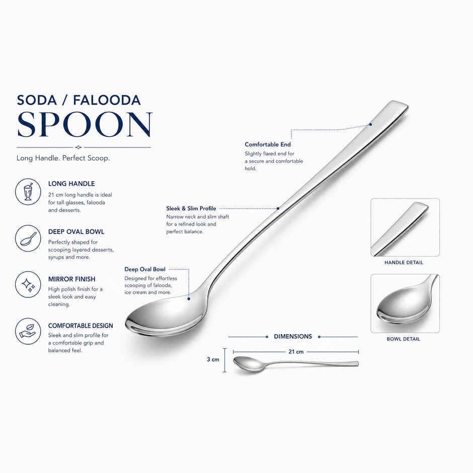 Petals 2Pcs Stainless Steel |  Long Falooda Soda Spoon