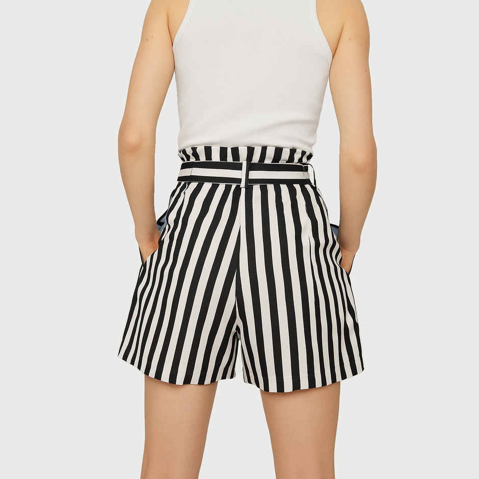 Luxrio Women's Shorts Cotton Striped Shorts | WMNSHORTSSTRP | Black - S