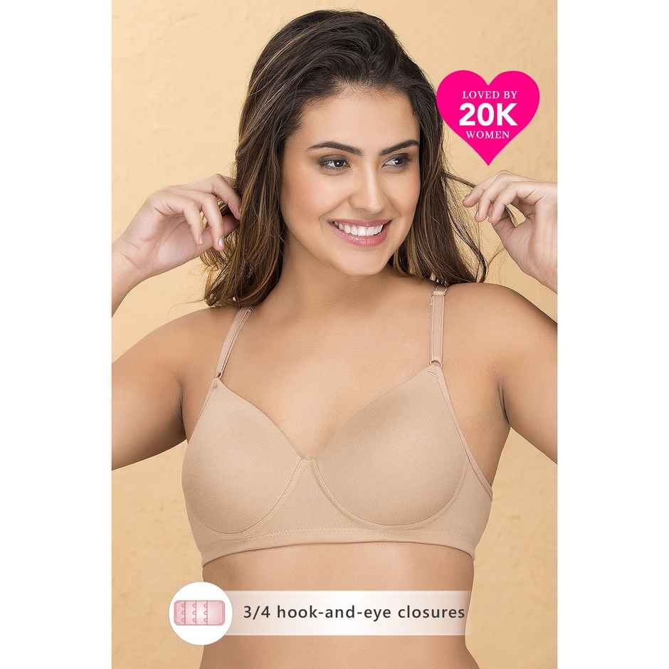 Clovia Women Padded Non-Wired Full Coverage T-Shirt Bra - Cotton Rich | Beige | 34D