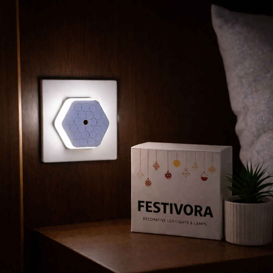 Festivora Hexagon Shaped Automatic On/Off Sensor Smart LED Night Bulb |White Color