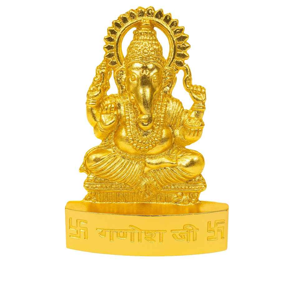 Pure Lord Ganesha Idol | 2.5 in | Zinc Metal with Gold Coating for Puja & Decor | Cycle