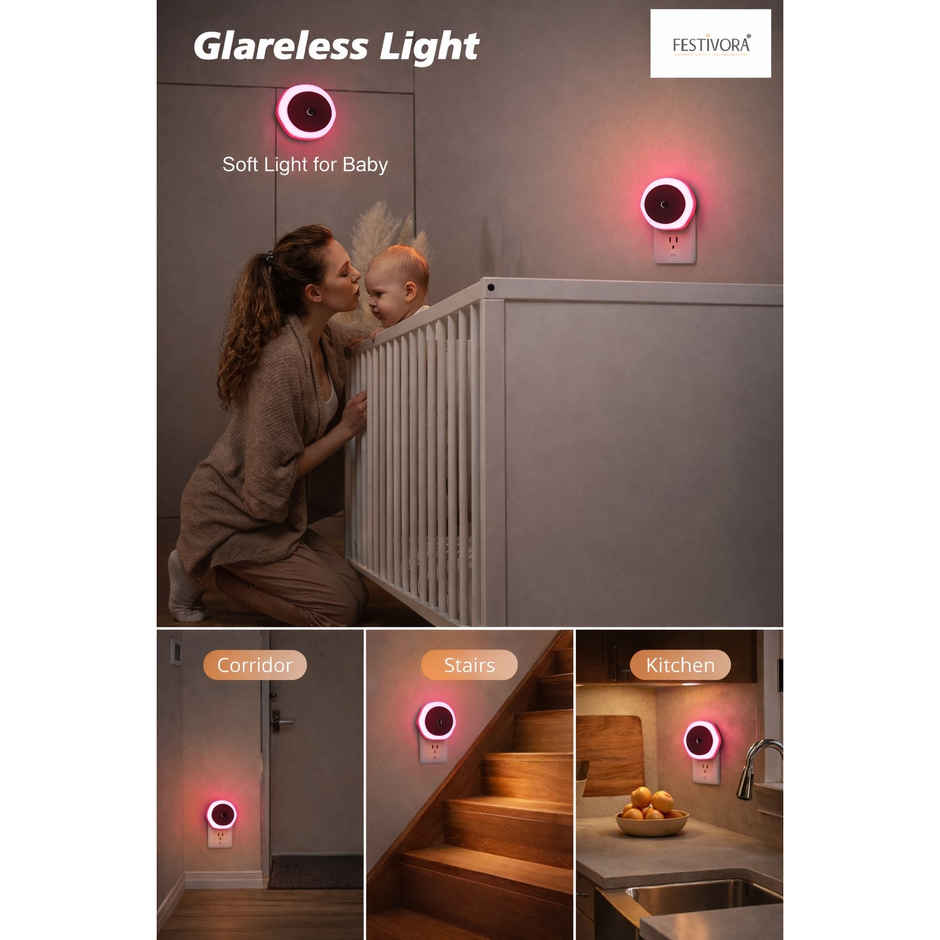 Festivora Smart Night Sensor Pink Light Bulb | Round Shaped | Auto ON in Dark, OFF in Bright