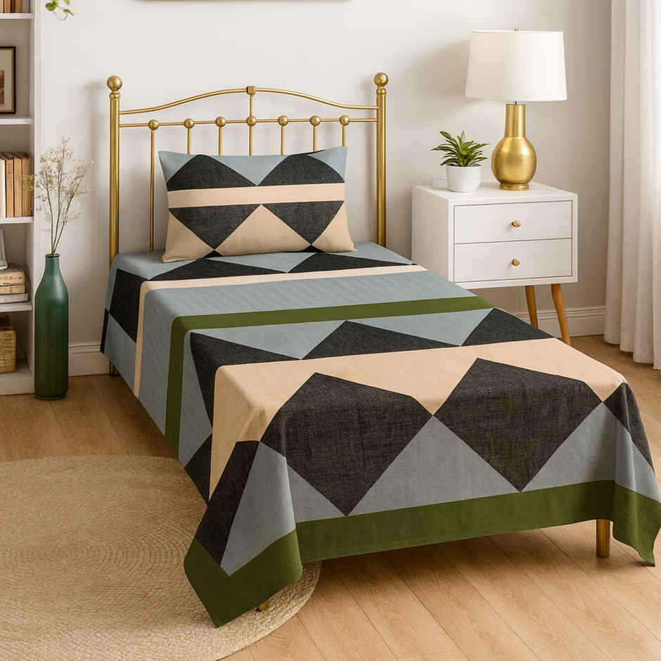 Elegant Weavers Opal Single Geometric Bedsheet | With 1 Pillow Cover | 87 x 59 in