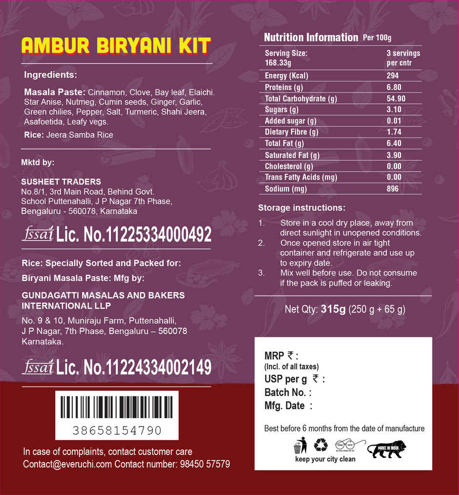 Everuchi Ambur Biryani Kit