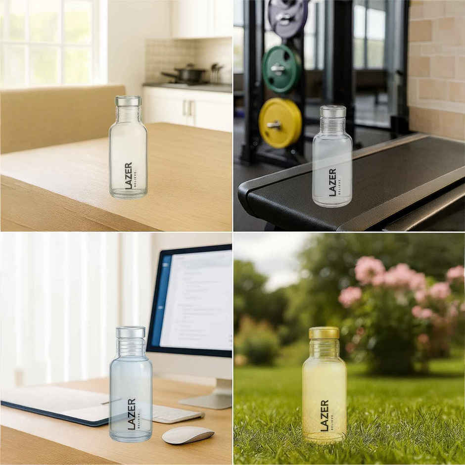 Lazer Pure Borosilicate Glass Water Bottle | BPA-Free, Leak-Proof | Green, Blue, Yellow - 300 ml