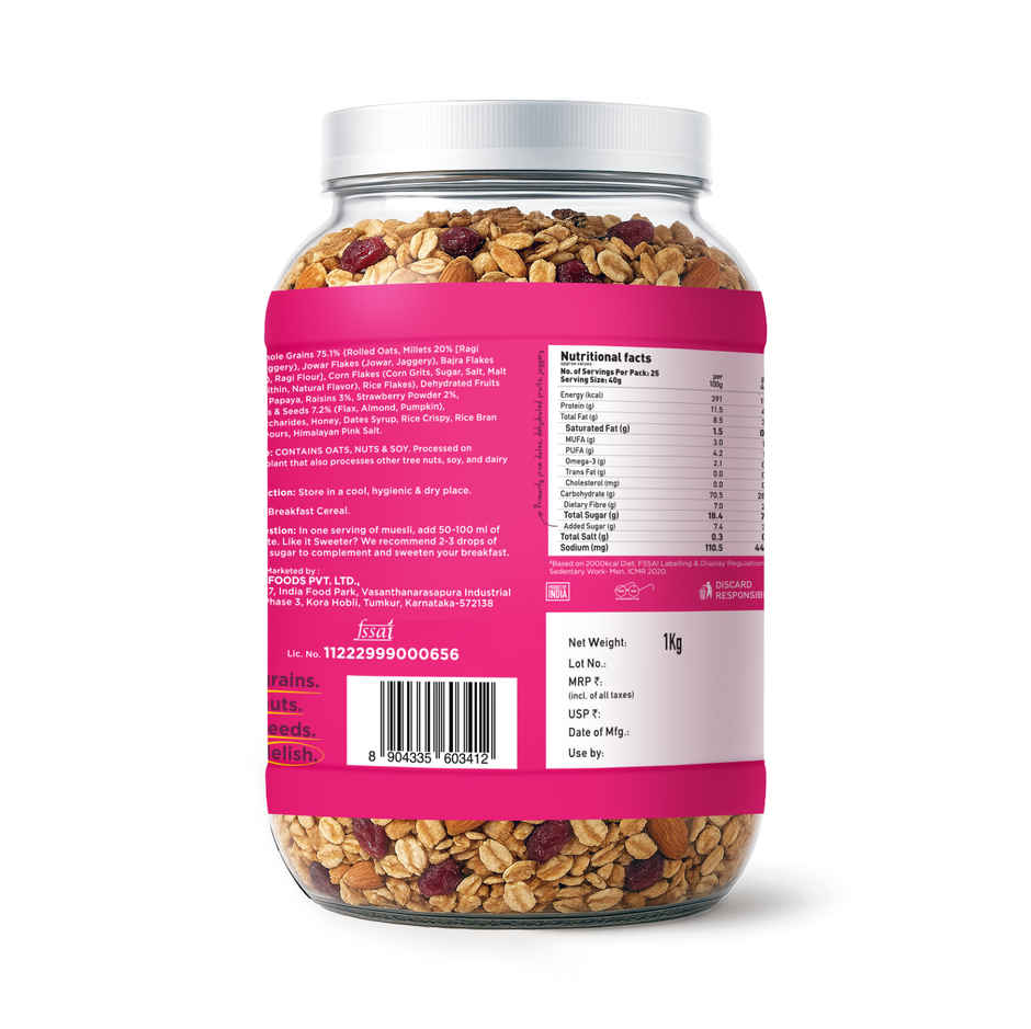 Yoga Bar Muesli Fruits, Nuts & Seeds, Protein Rich, Millets, Strawberry & Raisins