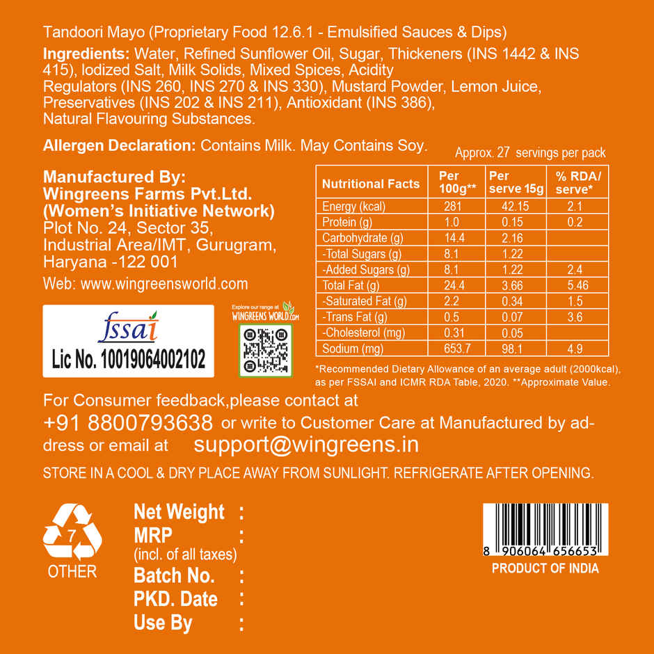 Wingreens Farms Tandoori Flavoured Mayonnaise