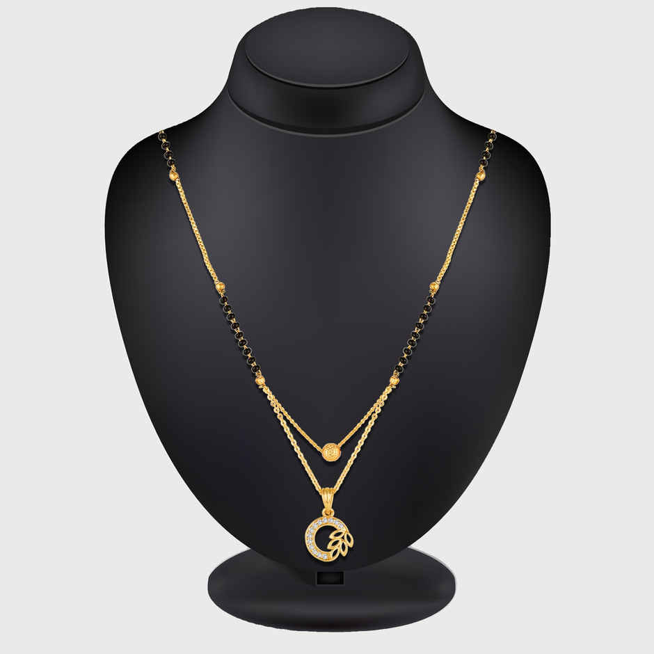 Aadita Traditional Gold Plated Mangalsutra Tanmaniya- Black Beads & CZ Pendant Bridal Jewelry