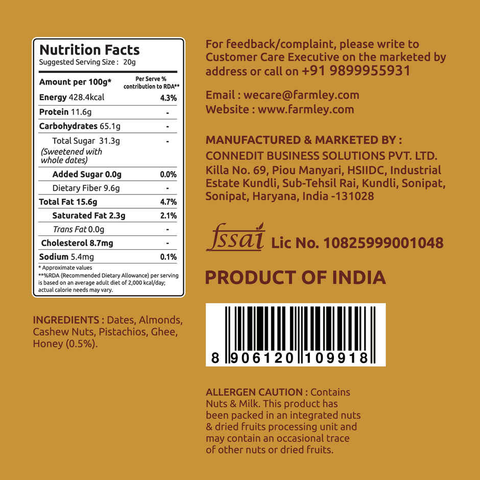 Farmley Date Bites Dry Fruit Burfi - No Added Sugar