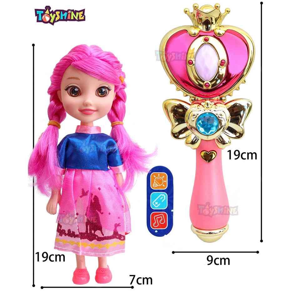 Toyshine Pack of 2 Magic Wand & Doll Combo Pink Dazzler