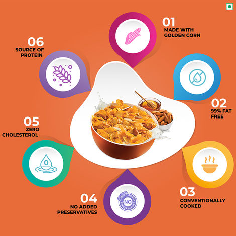 Kwality Corn Flakes With Almond & Honey - Made With Golden Corns