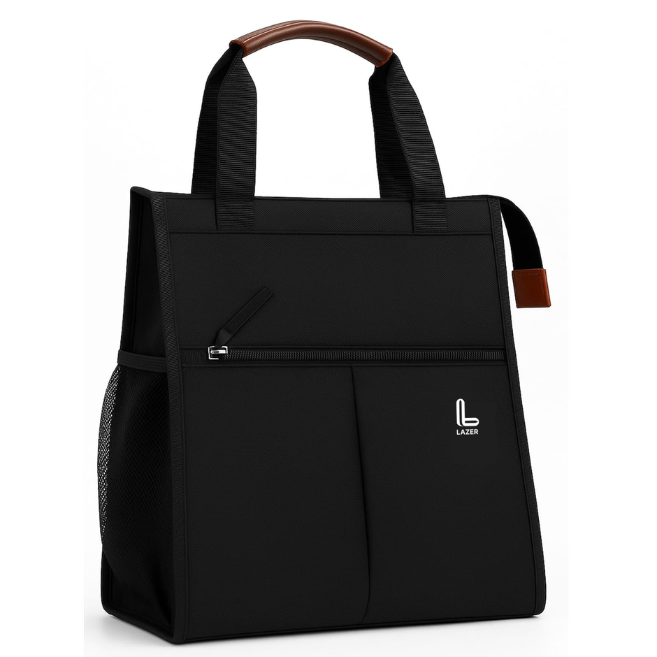 Lazer Insulated Lunch Bag | Waterproof Leakproof Cooler Tote with Pockets | Black