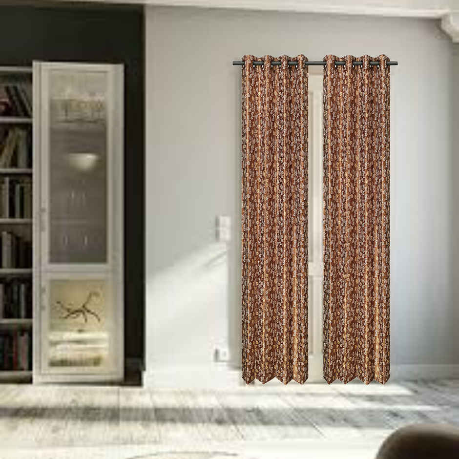 Antzco Light Brown Printed Door Curtain 7 ft x 4 ft | Pack of 2 | DC08