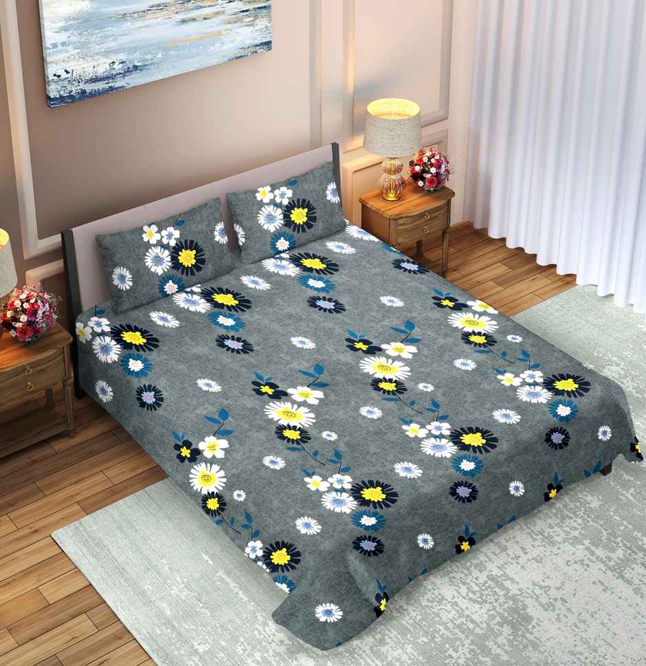 Dream Living Double Bedsheet Set | Grey - 210 x 220 cm