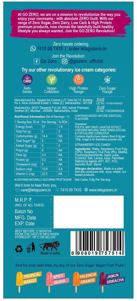 Go Zero - Zero Sugar - Alpine Strawberry Fruit Pops