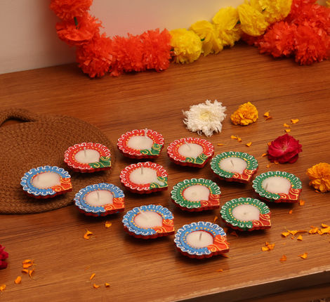 Designer Clay Wax Diya | Traditional | Diya-Festive | Pack Of 12 | Mangal Bhawan