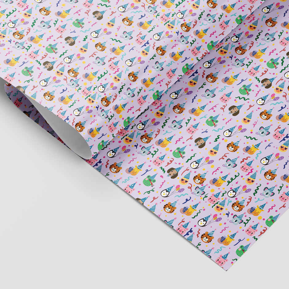 Tiger Notes Gift Wrap Kids Party Hats Lavender