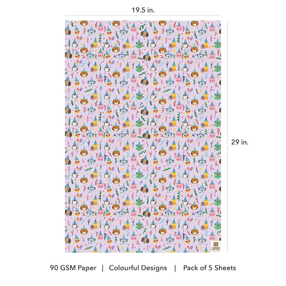 Tiger Notes Gift Wrap Kids Party Hats Lavender