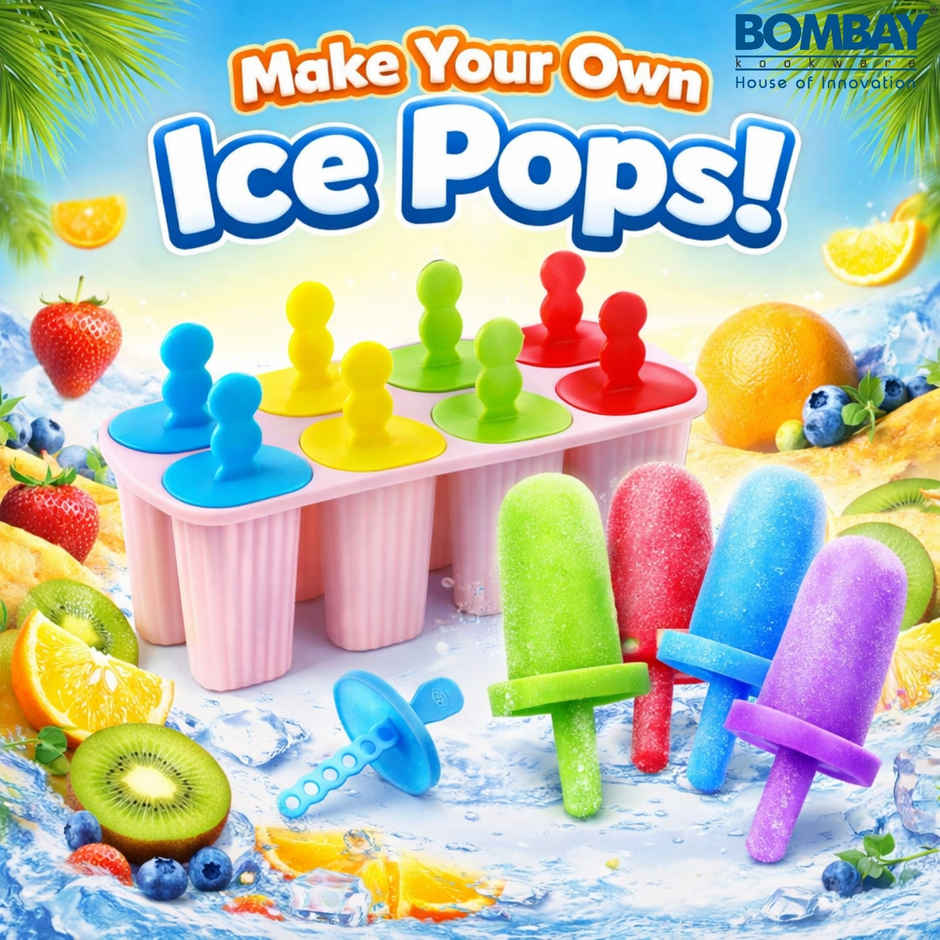 Bombay Kookware Manual Ice Cream Maker | 8 Popsicles Pink Colour Base