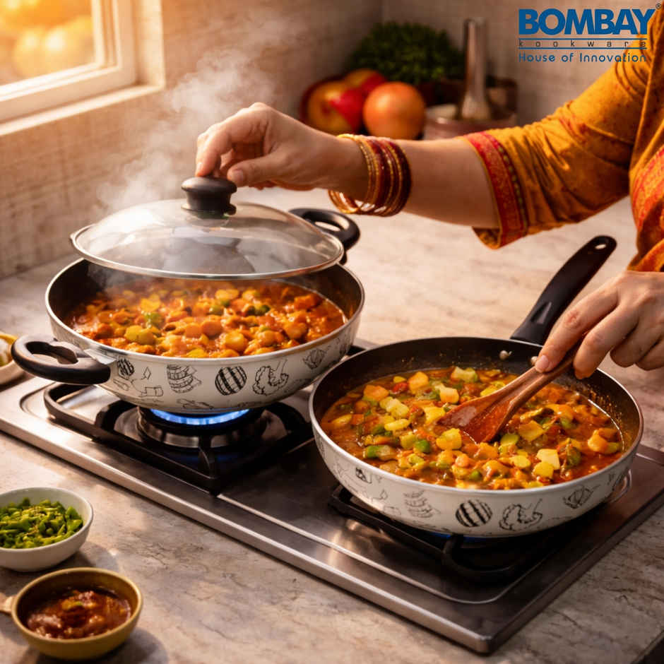 Bombay Kookware Kala Kruti Fry Pan (24 cm) and Kadai (24 cm)