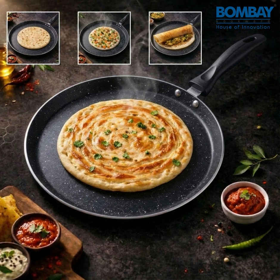 Bombay Kookware Kala Kruti 2Pcs Set- Fry Pan (24 Cm) And Dosa Tawa (27.5 Cm)
