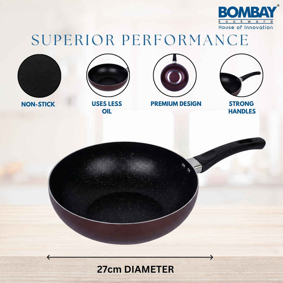 Bombay Kookware Wok Pan 26 cm (3 L) | Non-Induction Base
