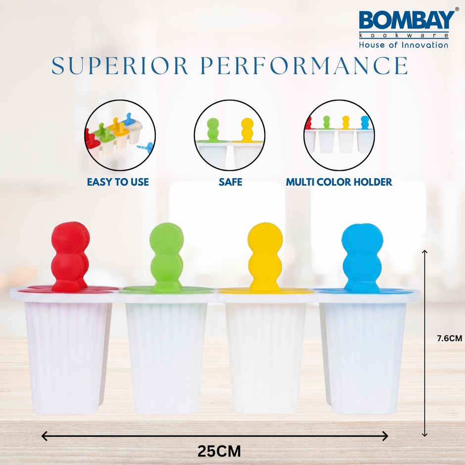 Bombay Kookware Manual Ice Cream Maker | 8 Popsicles White Colour Base