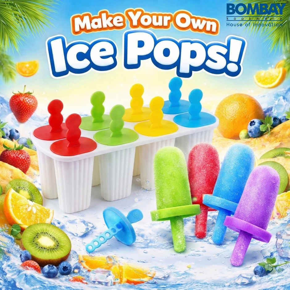 Bombay Kookware Manual Ice Cream Maker | 8 Popsicles White Colour Base