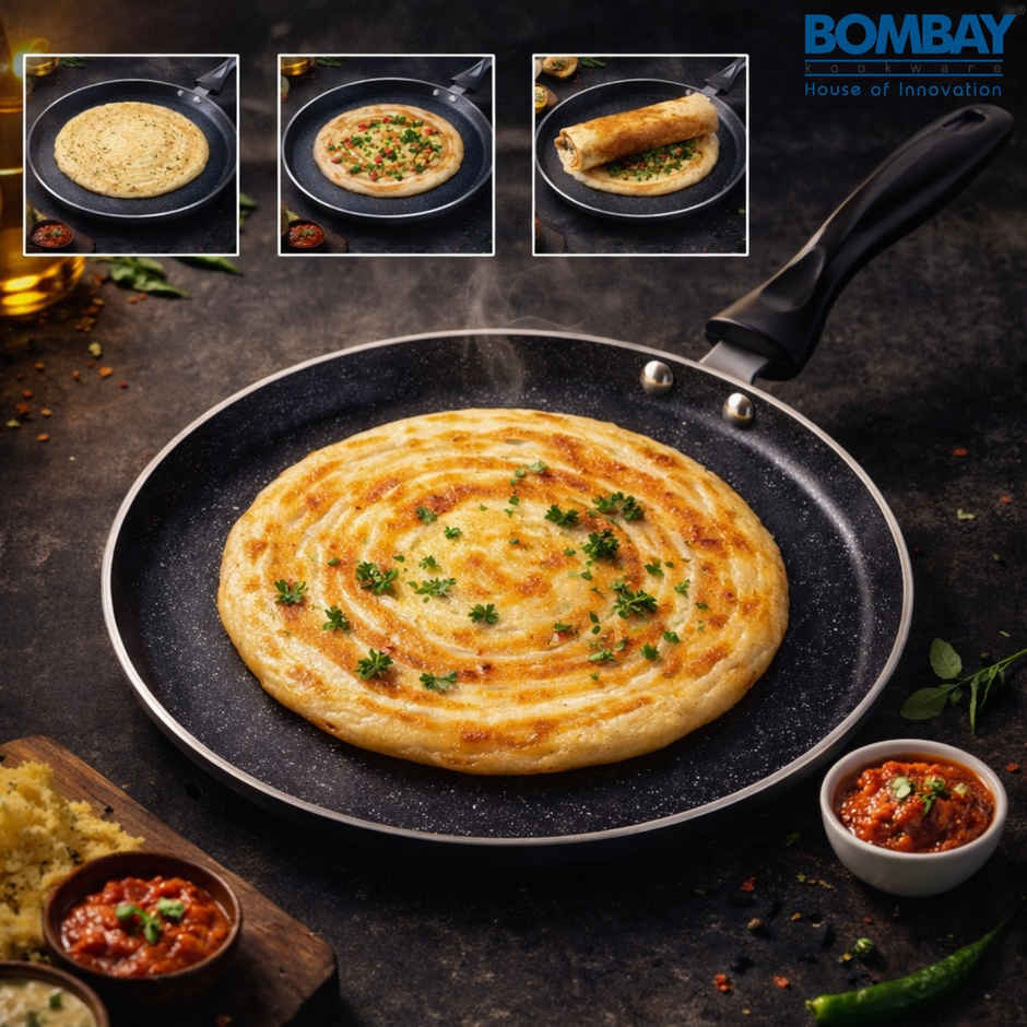 Bombay Kookware Aluminium Non-Stick Dosa Tawa - 24 cm Diameter | Maroon Marble Finish