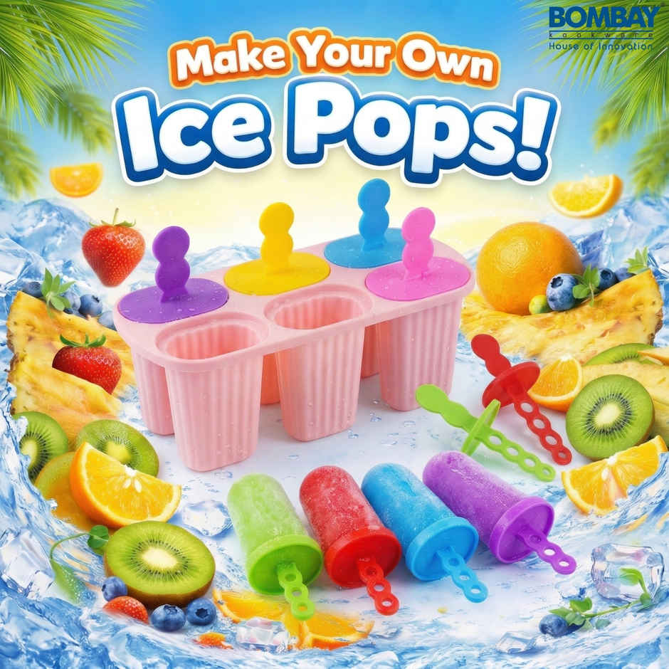 Bombay Kookware Manual Ice Cream Maker | 6 Popsicles Pink Colour Base