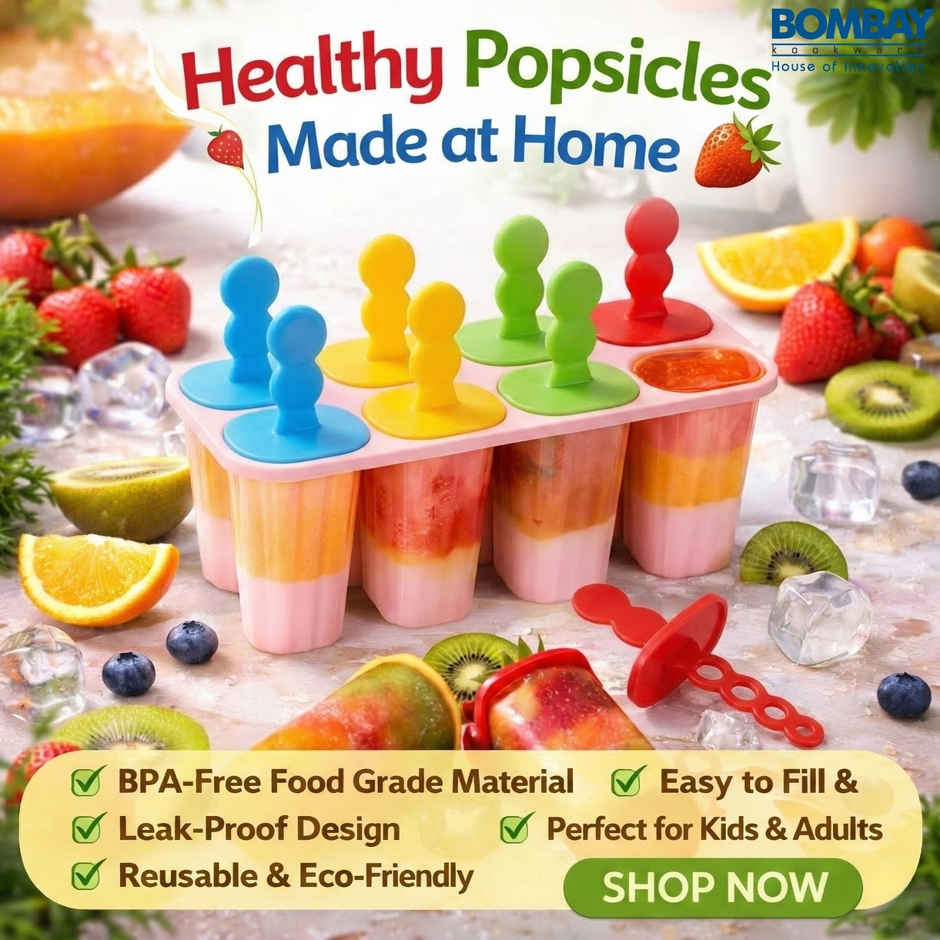 Bombay Kookware Manual Ice Cream Maker | 8 Popsicles Pink Colour Base