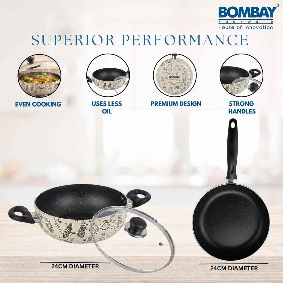 Bombay Kookware Kala Kruti Fry Pan (24 cm) and Kadai (24 cm)