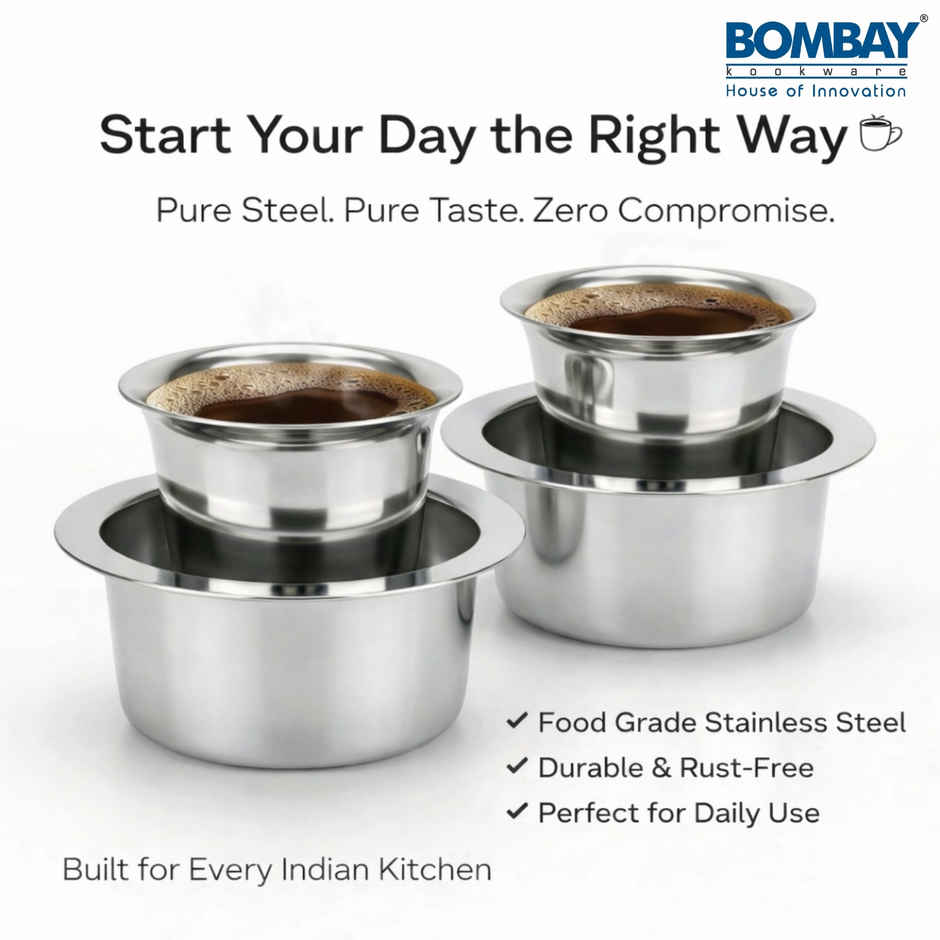 Bombay Kookware Stainless Steel Coffee Cup Dabara & Tumbler For Filter Coffee/Tea (Set Of 2)