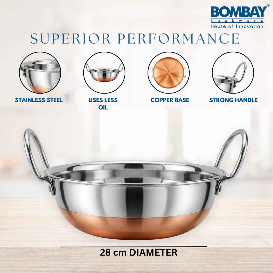 Bombay Kookware Stainless Steel Kadai With Copper Bottom (2 Ltr)