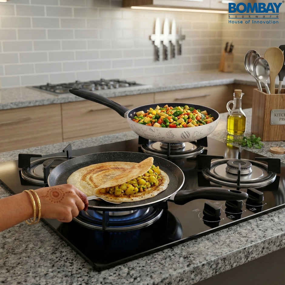 Bombay Kookware Kala Kruti 2Pcs Set- Fry Pan (24 Cm) And Dosa Tawa (27.5 Cm)
