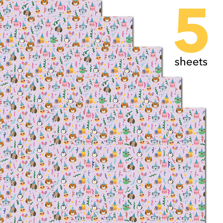 Tiger Notes Gift Wrap Kids Party Hats Lavender