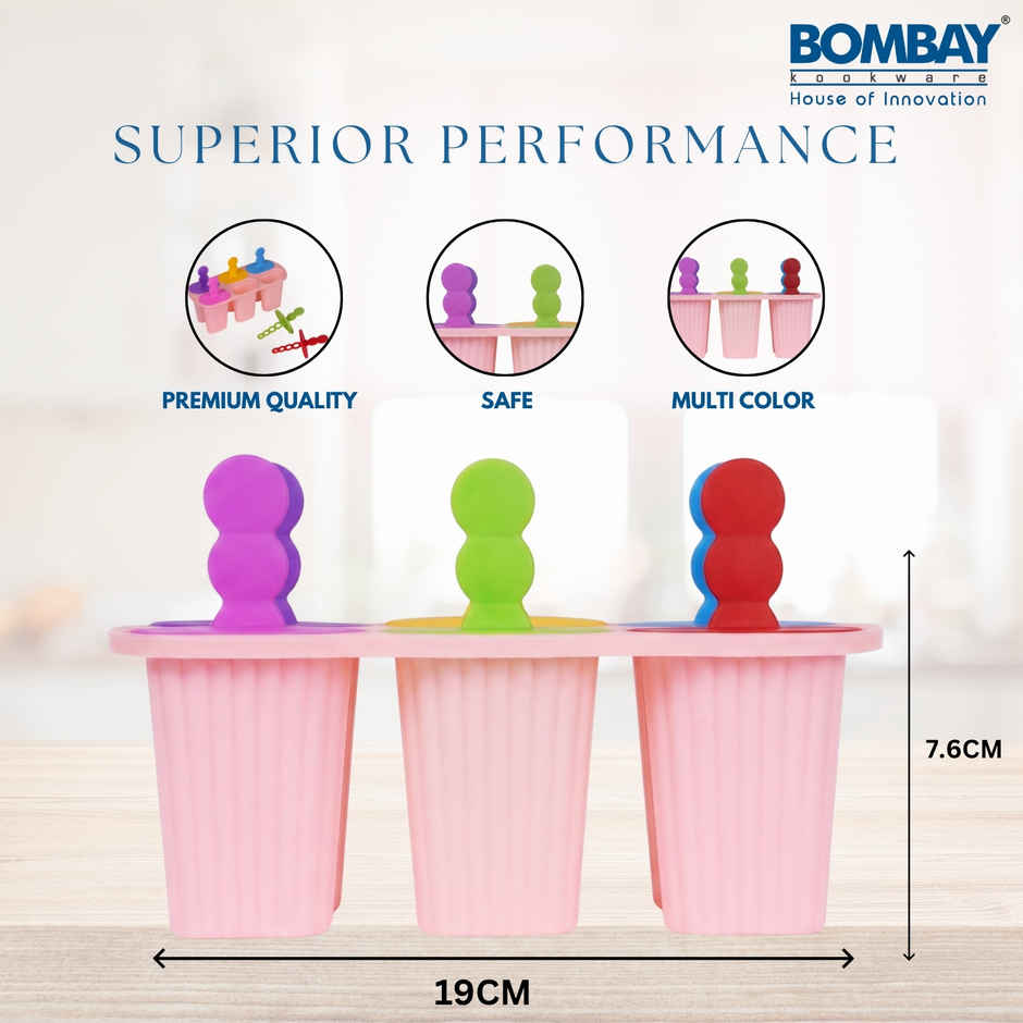 Bombay Kookware Manual Ice Cream Maker | 6 Popsicles Pink Colour Base